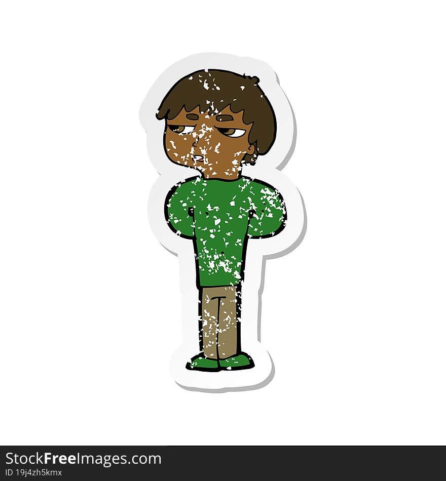 Retro Distressed Sticker Of A Cartoon Antisocial Boy