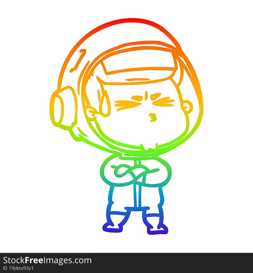 rainbow gradient line drawing cartoon stressed astronaut