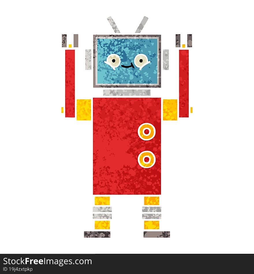 Retro Illustration Style Cartoon Robot