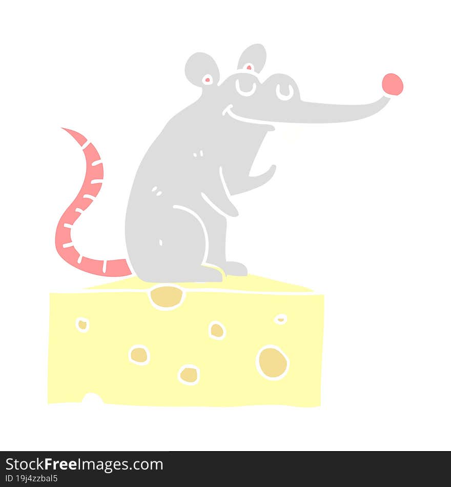 flat color style cartoon mouse sitting on cheese