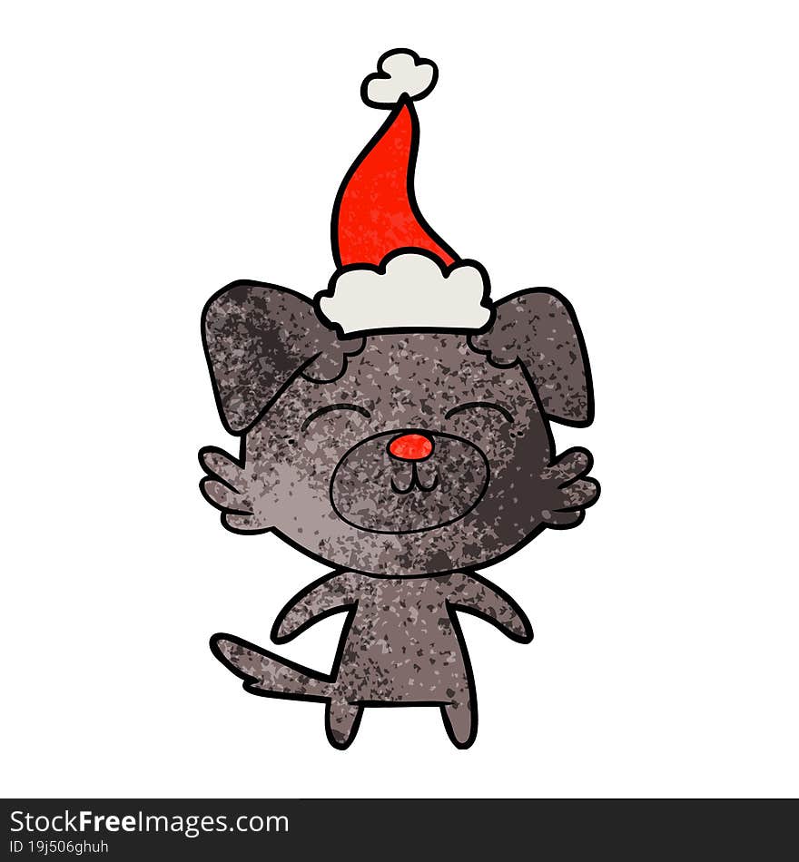 textured cartoon of a dog wearing santa hat