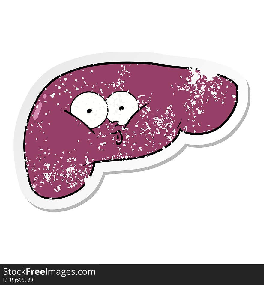 distressed sticker of a cartoon curious liver