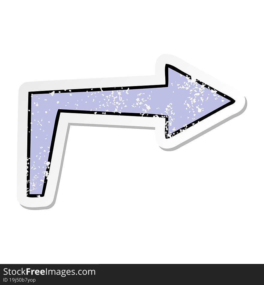 distressed sticker of a quirky hand drawn cartoon arrow