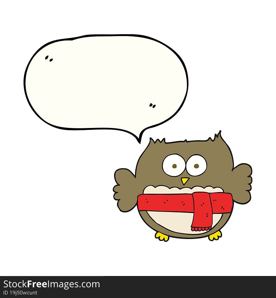 Speech Bubble Cartoon Owl Wearing Scarf