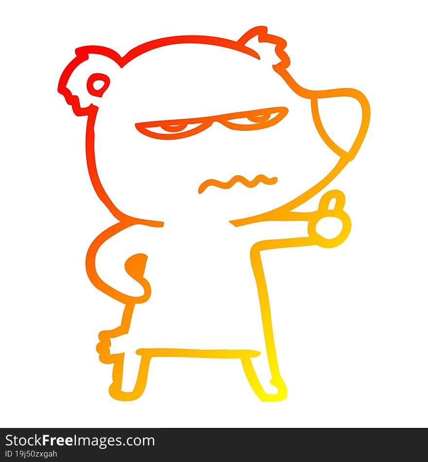 Warm Gradient Line Drawing Angry Bear Polar Cartoon Giving Thumbs Up