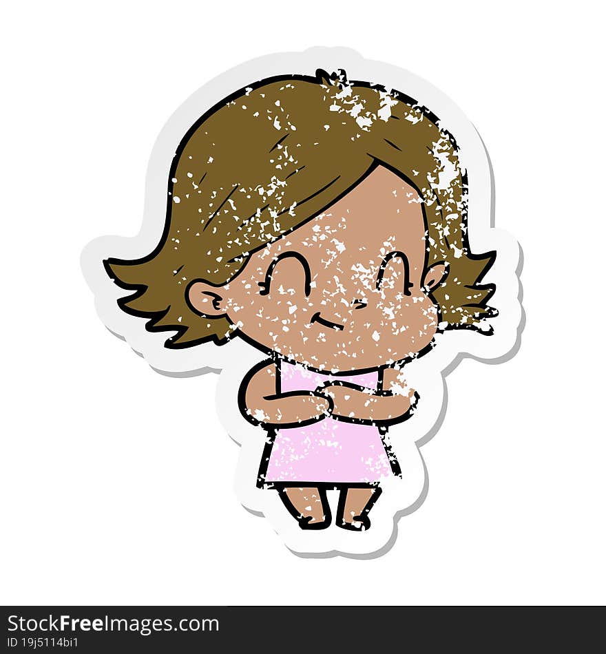 distressed sticker of a cartoon friendly girl