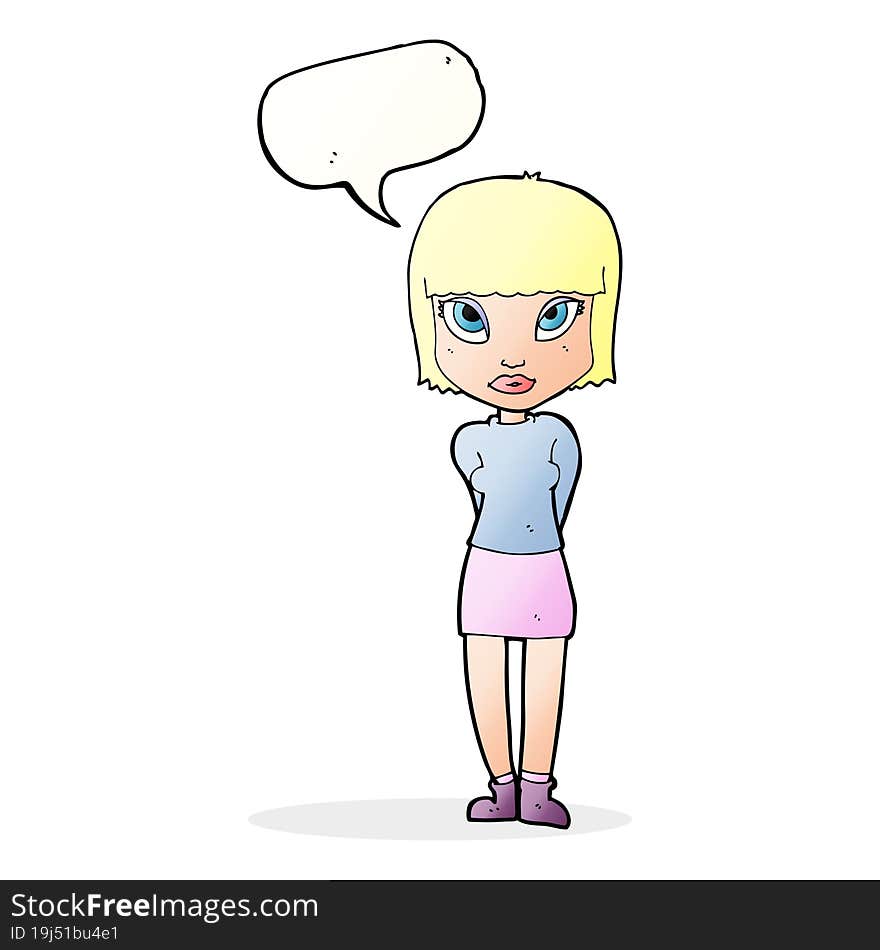 cartoon woman standing with speech bubble