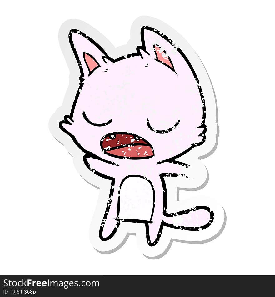 distressed sticker of a talking cat cartoon