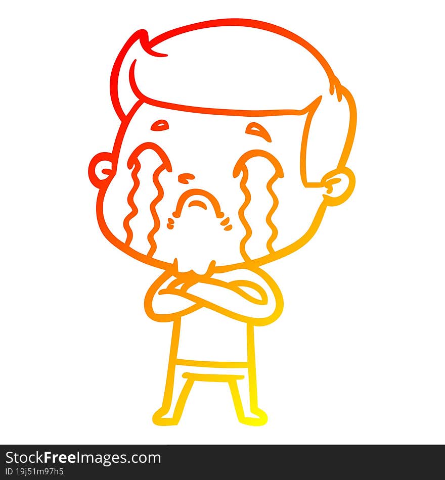 warm gradient line drawing of a cartoon man crying