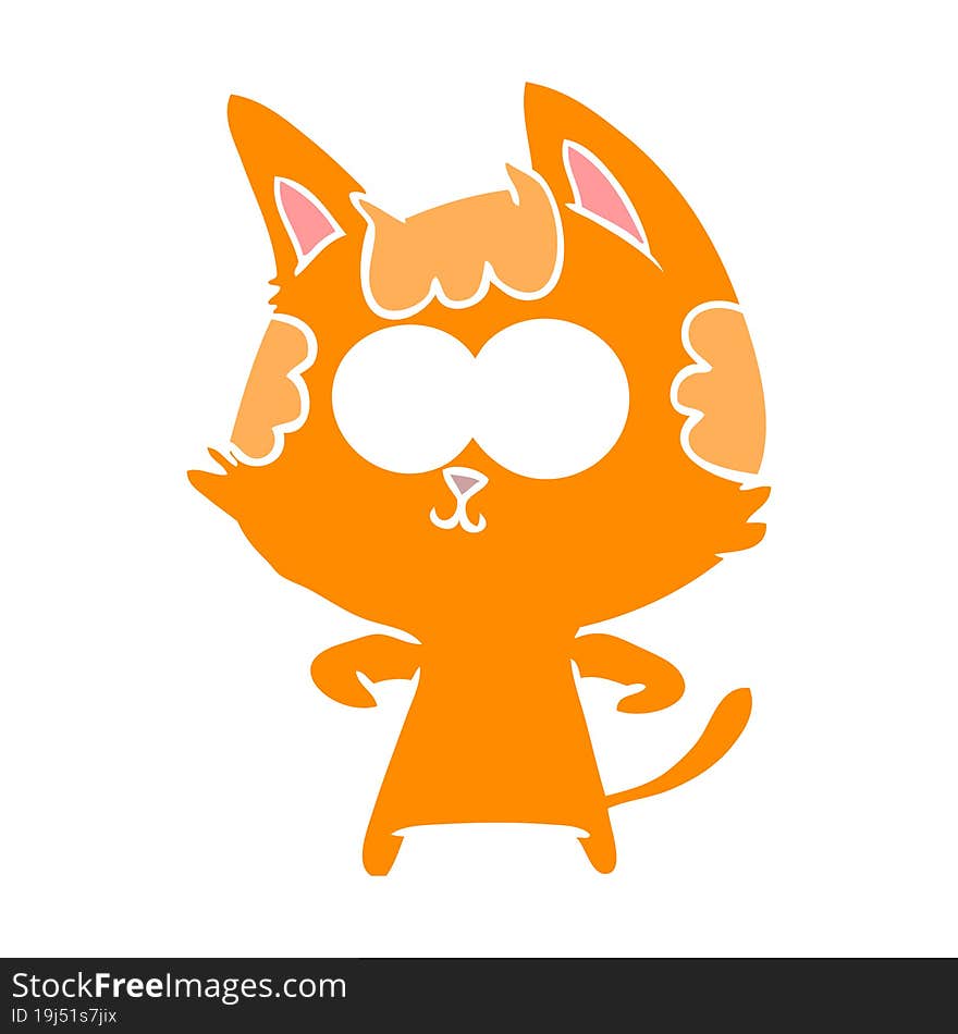 Happy Flat Color Style Cartoon Cat