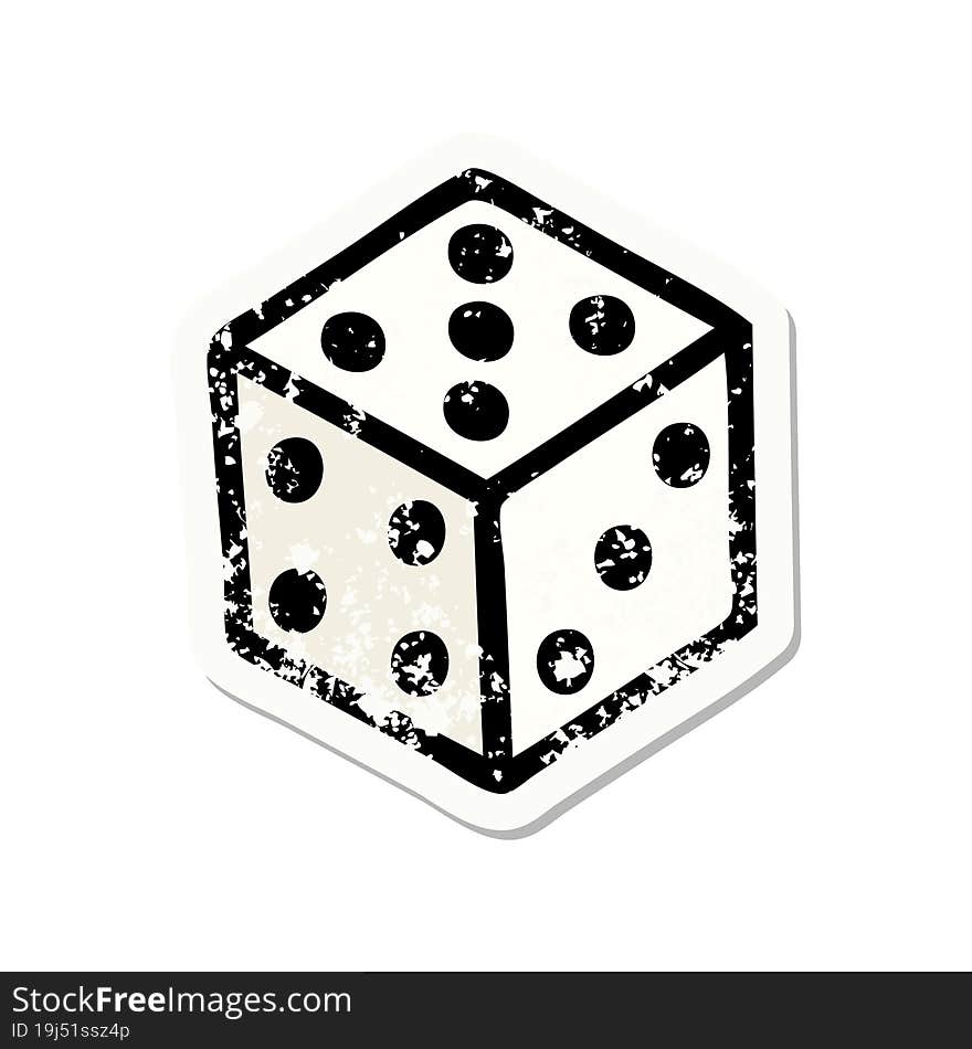 Traditional Distressed Sticker Tattoo Of A Dice