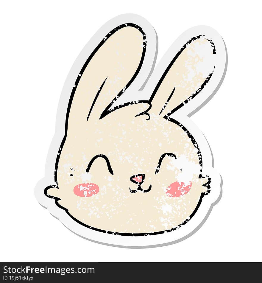 distressed sticker of a cartoon rabbit face