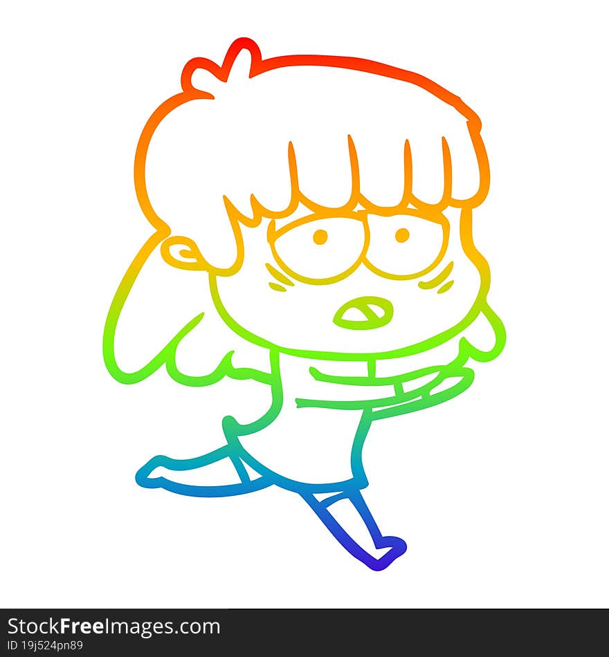 Rainbow Gradient Line Drawing Cartoon Tired Woman