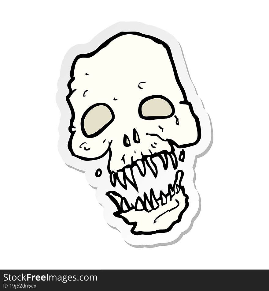 sticker of a cartoon scary skull