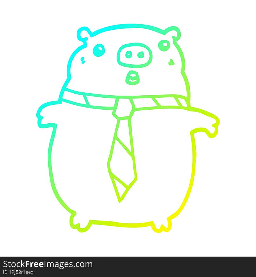 cold gradient line drawing cartoon pig wearing office tie