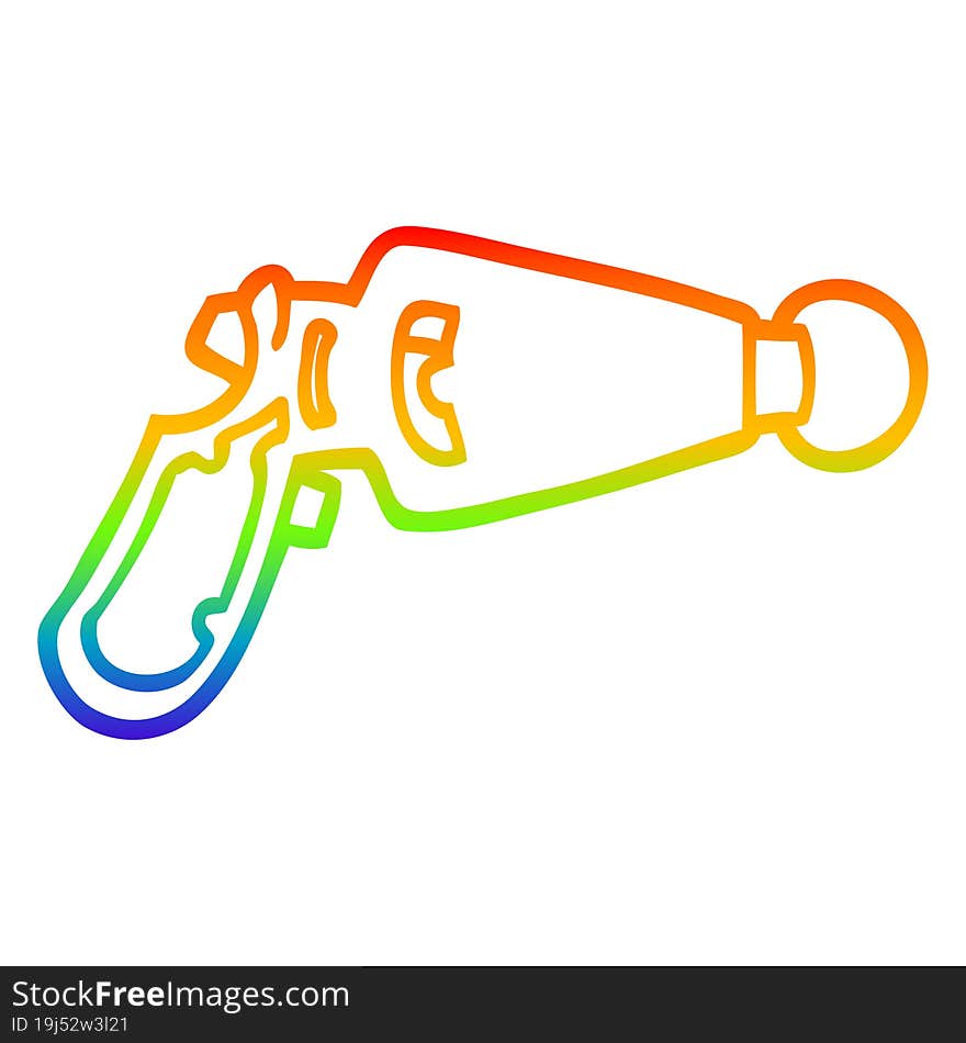 rainbow gradient line drawing of a cartoon ray gun