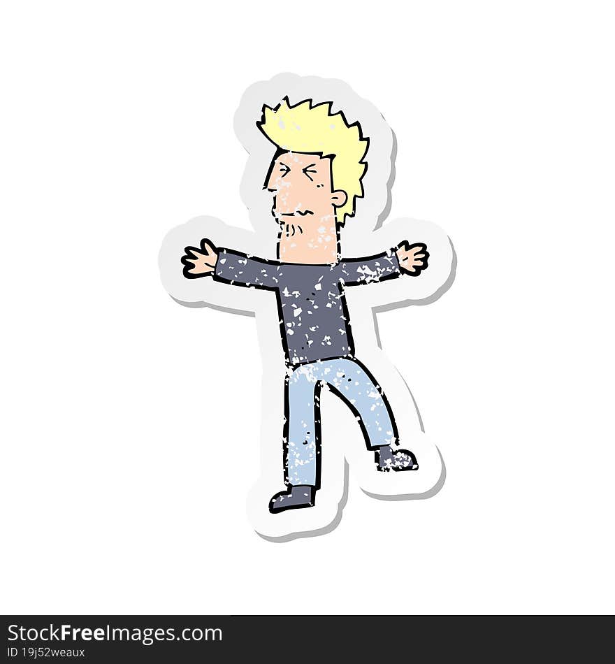 retro distressed sticker of a cartoon stressed man