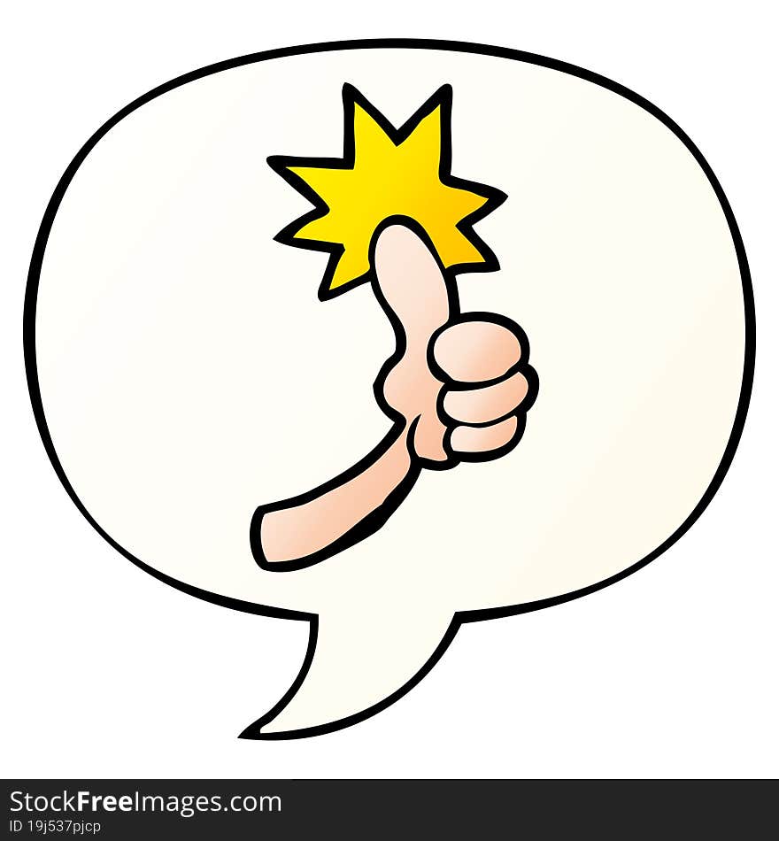 cartoon thumbs up sign and speech bubble in smooth gradient style