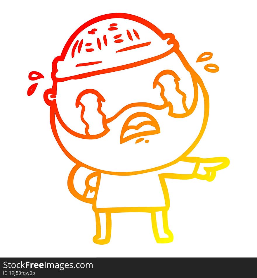 Warm Gradient Line Drawing Cartoon Bearded Man Crying