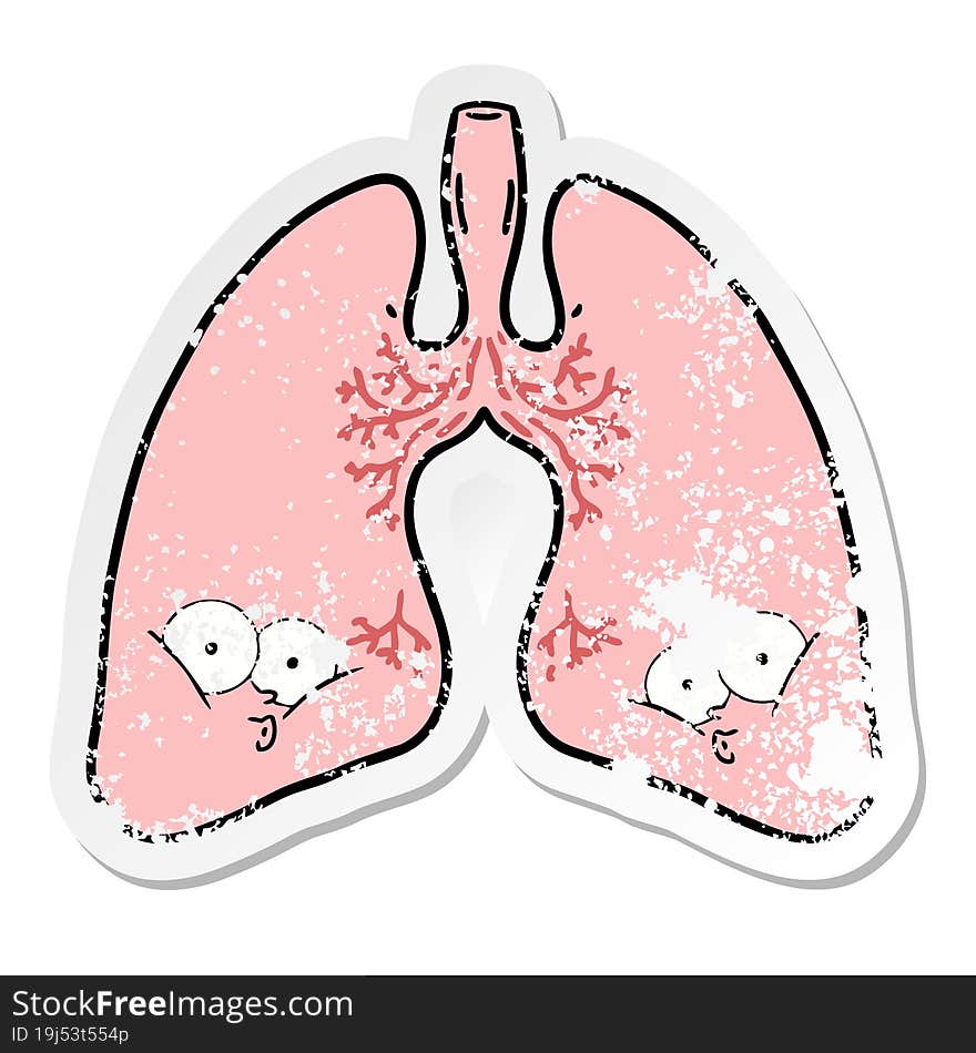 distressed sticker of a cartoon lungs