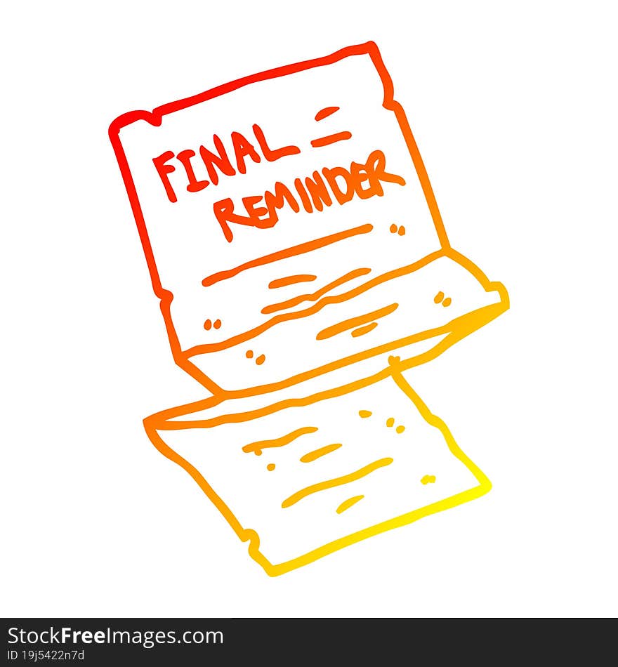 warm gradient line drawing of a cartoon final reminder letter