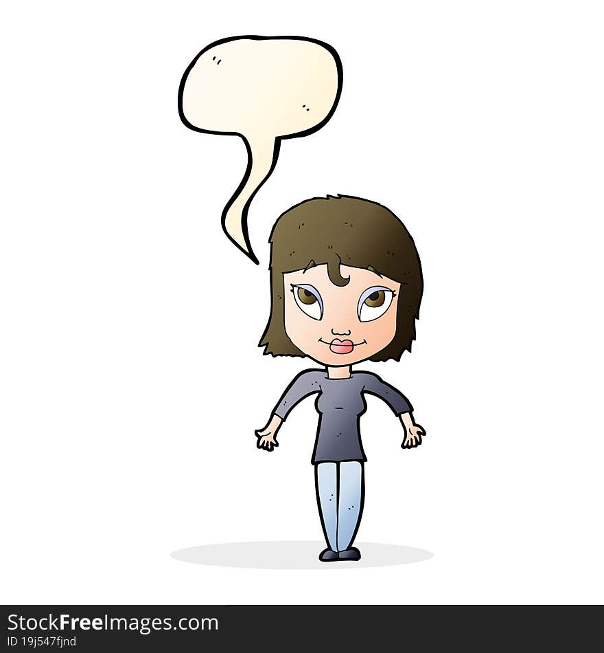 Cartoon Girl Shrugging Shoulders With Speech Bubble