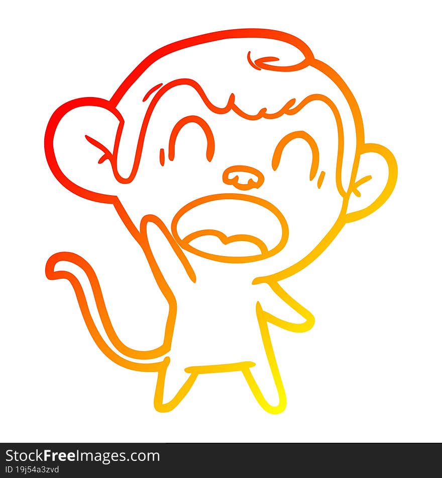 warm gradient line drawing shouting cartoon monkey