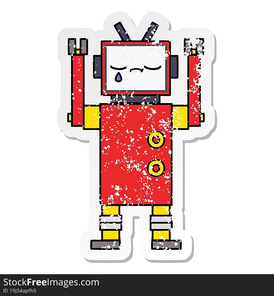 distressed sticker of a cute cartoon robot