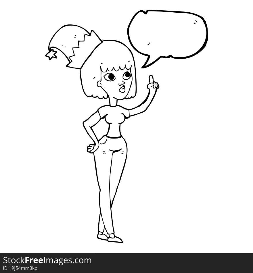 Speech Bubble Cartoon Woman Wearing Christmas Hat