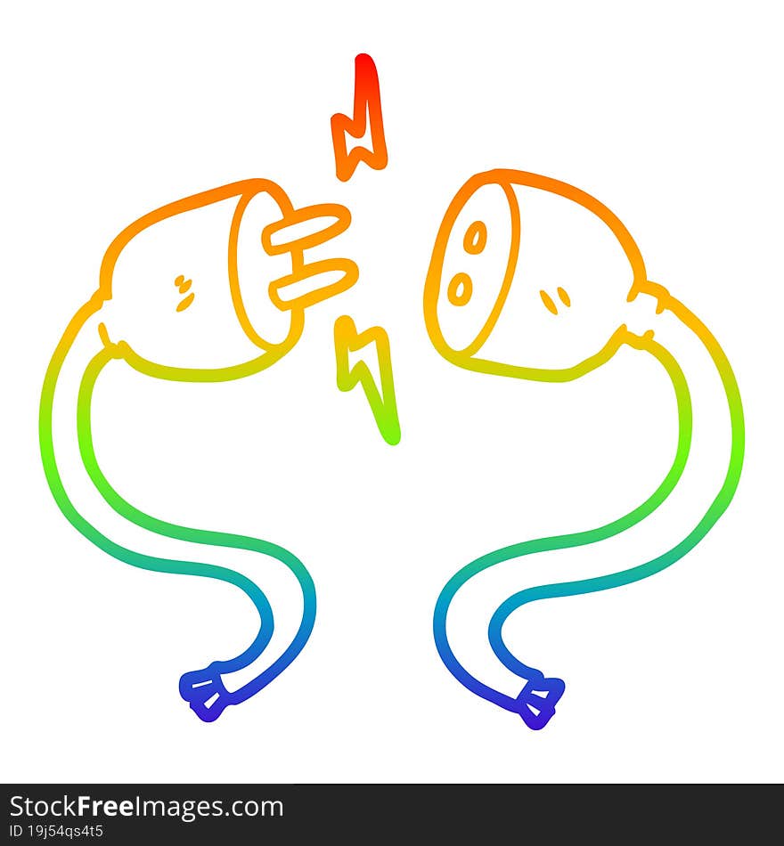 rainbow gradient line drawing cartoon plug and socket