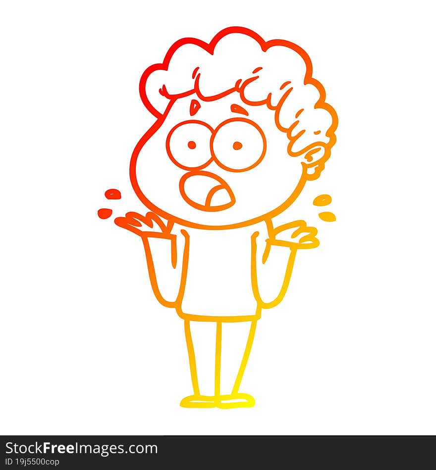 warm gradient line drawing cartoon man gasping in surprise