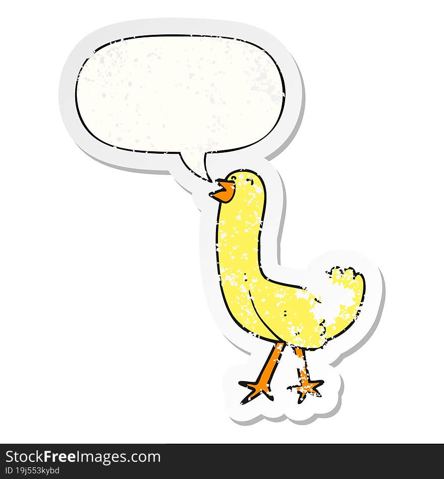 Cartoon Bird And Speech Bubble Distressed Sticker