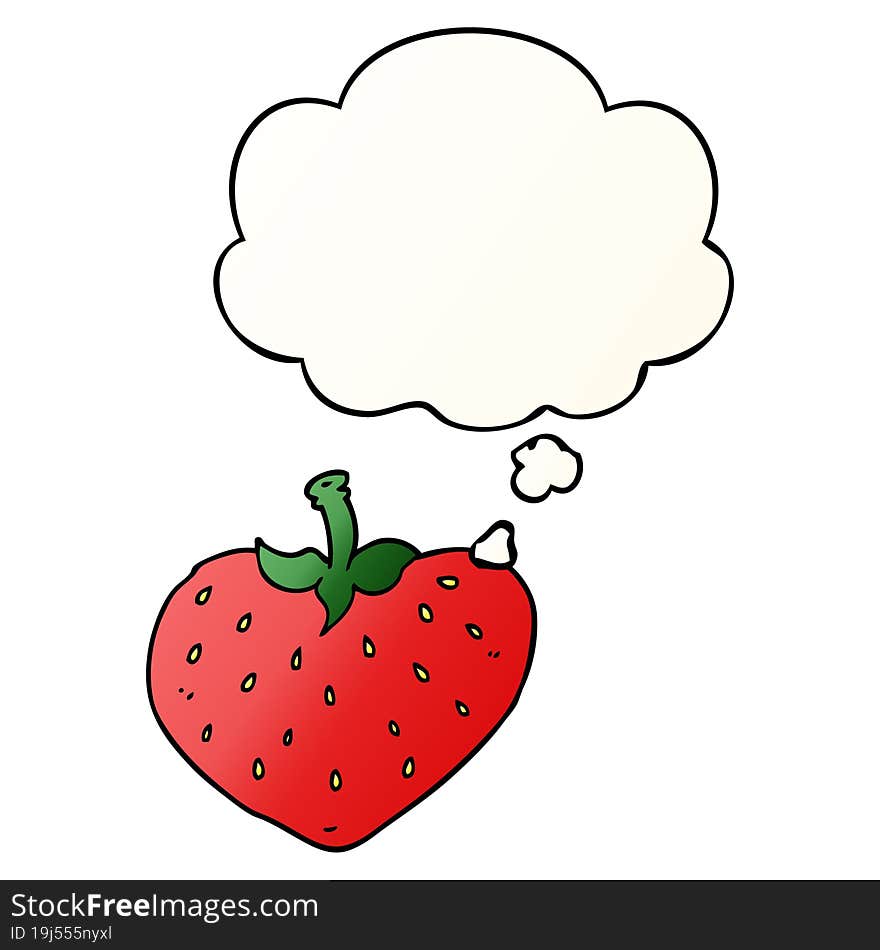 Cartoon Strawberry And Thought Bubble In Smooth Gradient Style