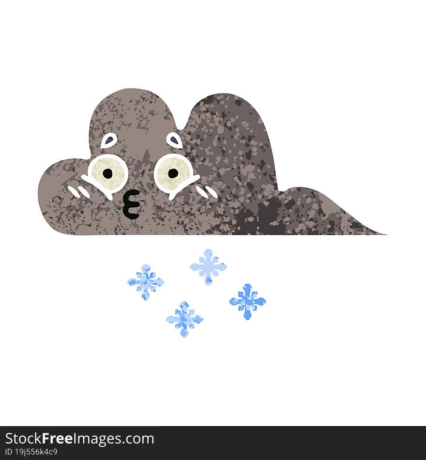 retro illustration style cartoon storm snow cloud