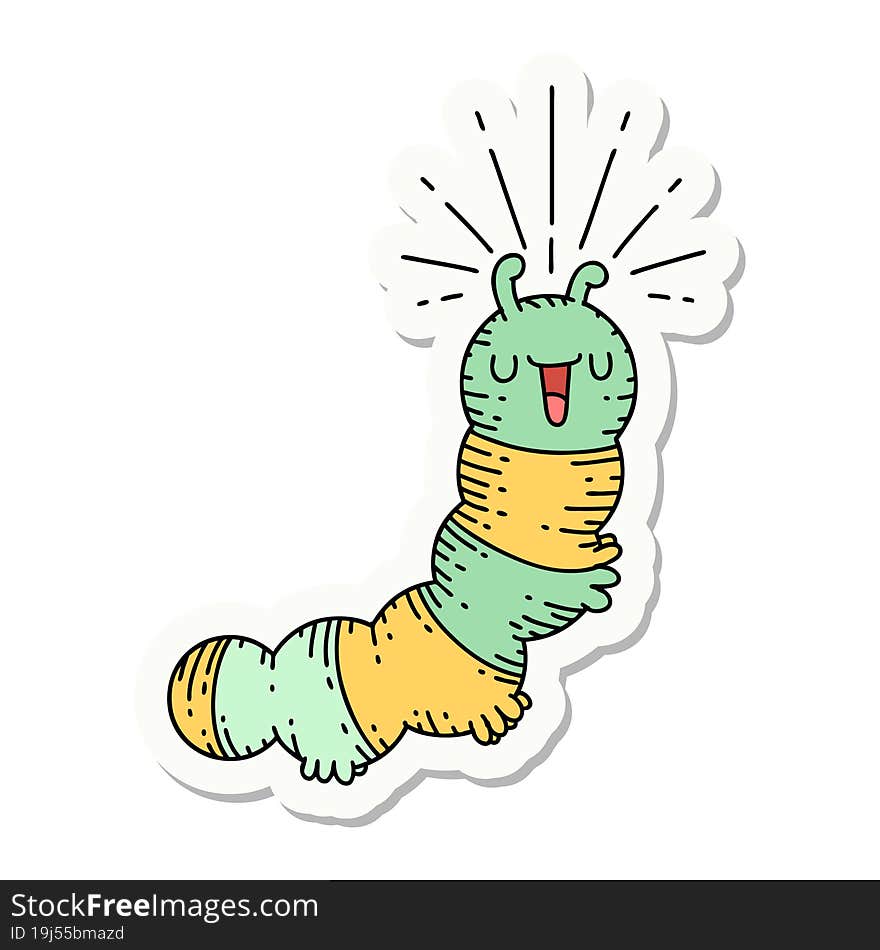 Sticker Of Tattoo Style Happy Caterpillar