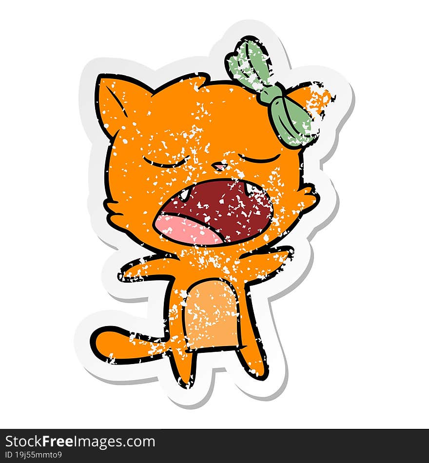 distressed sticker of a cartoon singing cat