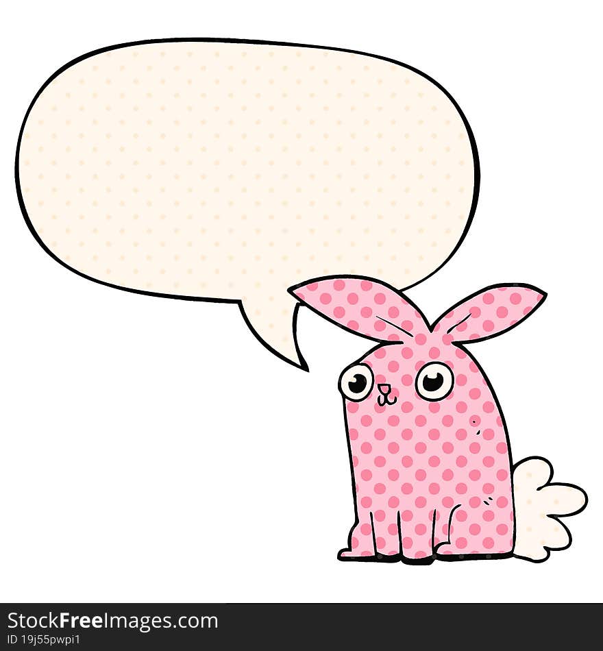 Cartoon Bunny Rabbit And Speech Bubble In Comic Book Style