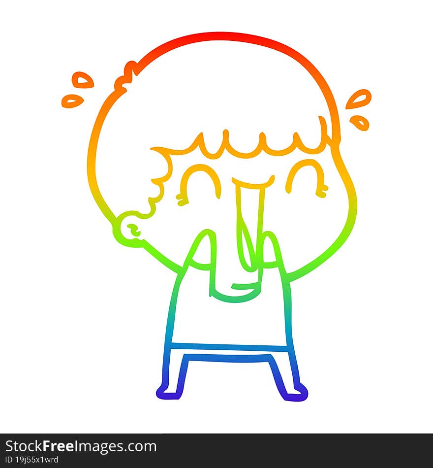 Rainbow Gradient Line Drawing Laughing Cartoon Man