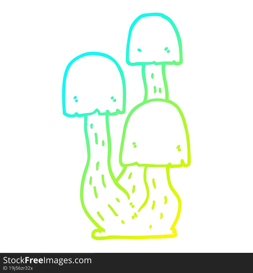 Cold Gradient Line Drawing Cartoon Mushroom