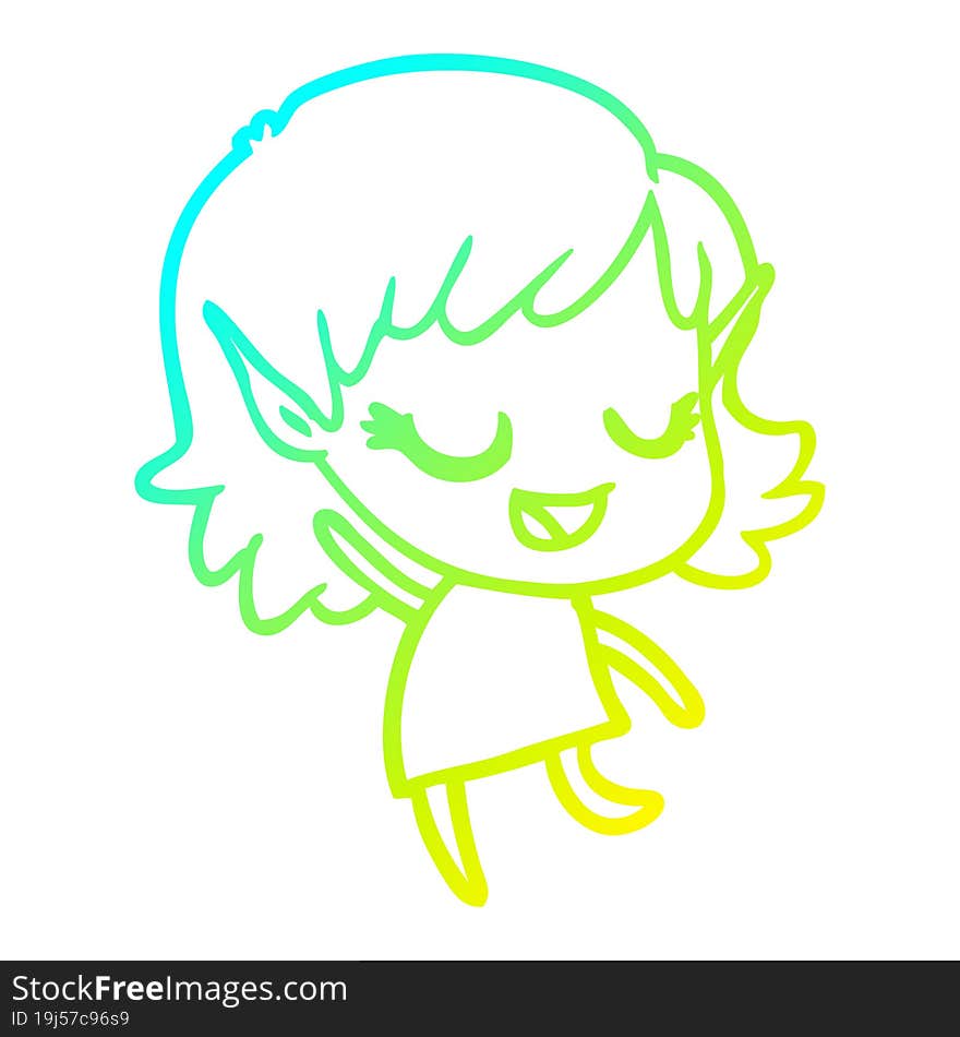 cold gradient line drawing happy cartoon elf girl