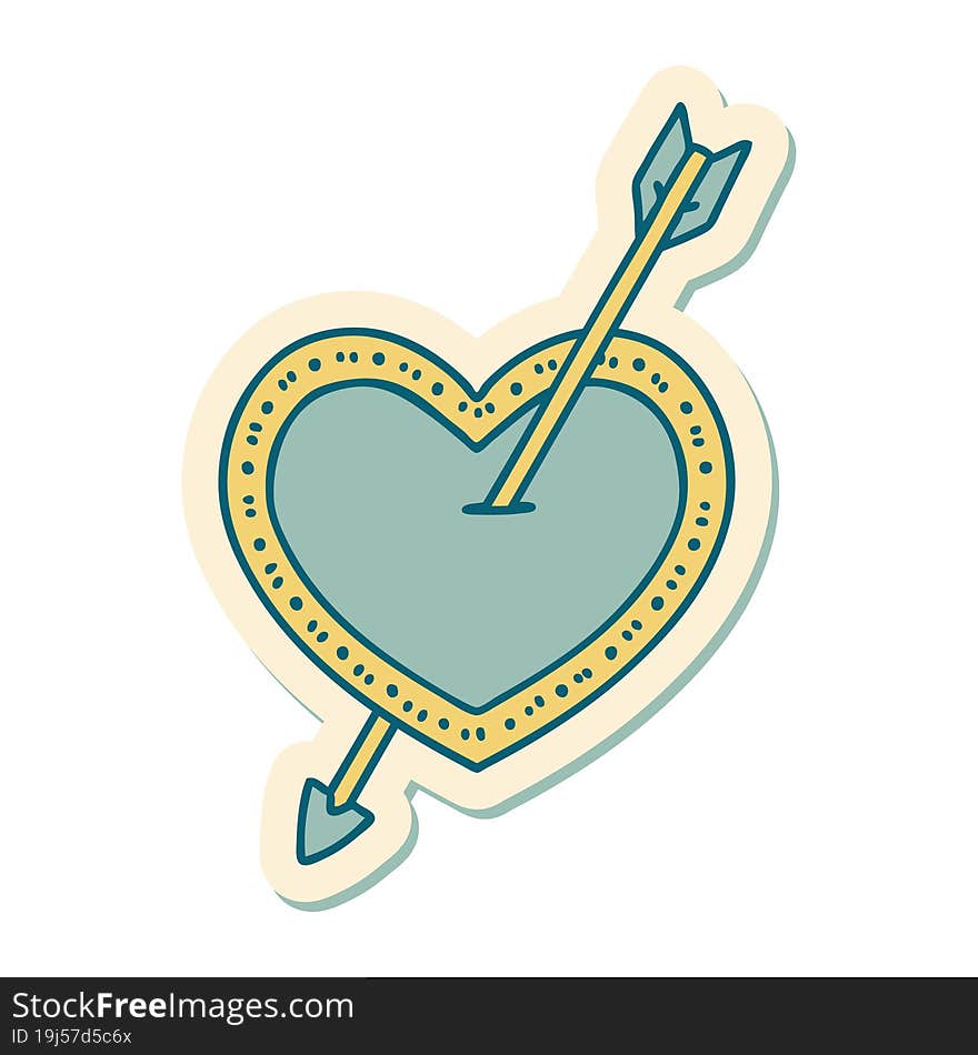 sticker of tattoo in traditional style of an arrow and heart. sticker of tattoo in traditional style of an arrow and heart