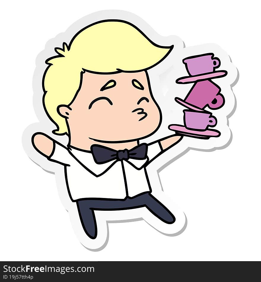 sticker cartoon of a kawaii cute waiter