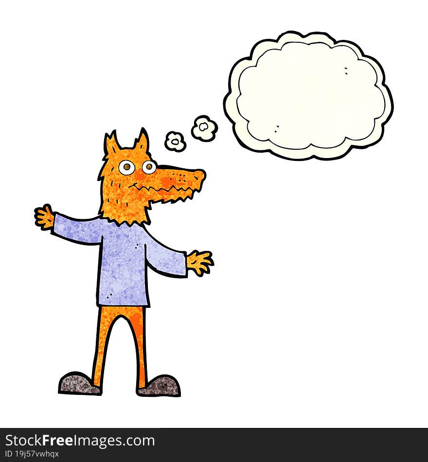 cartoon fox man with thought bubble