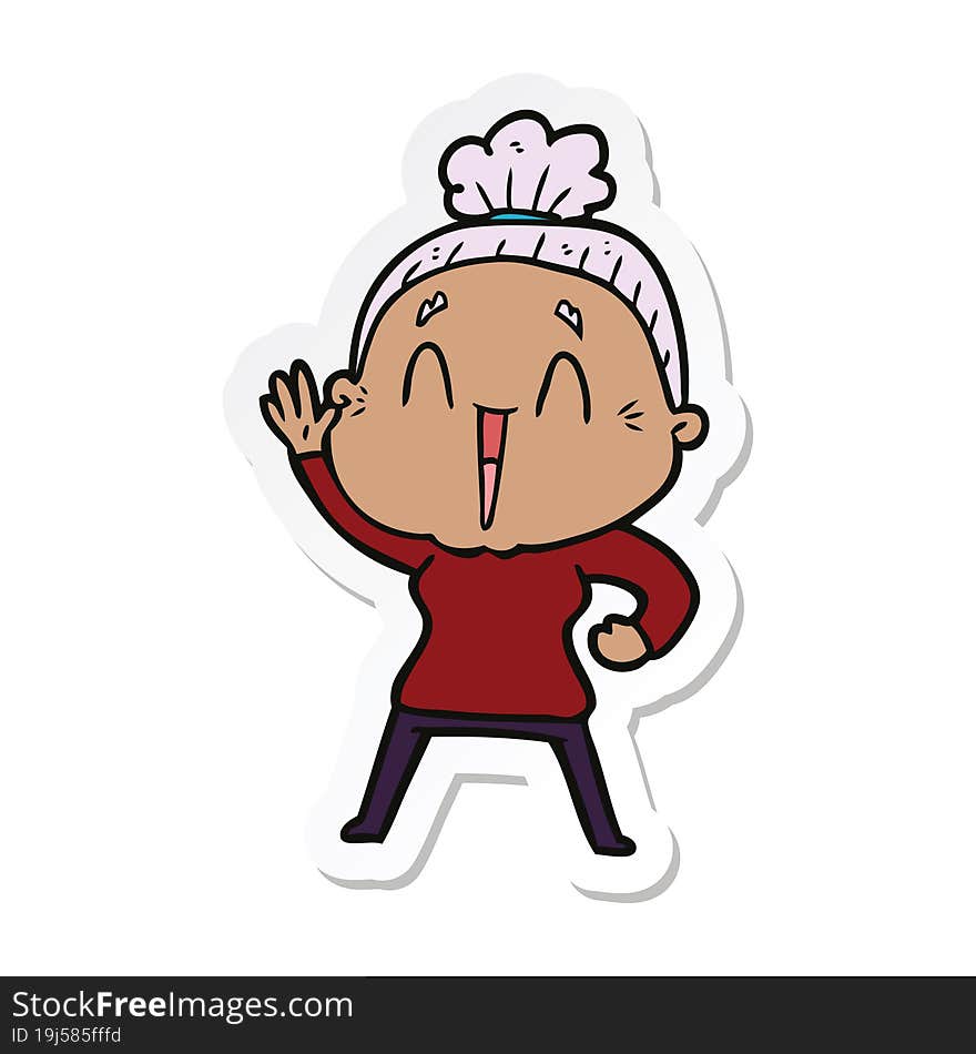 sticker of a cartoon happy old lady