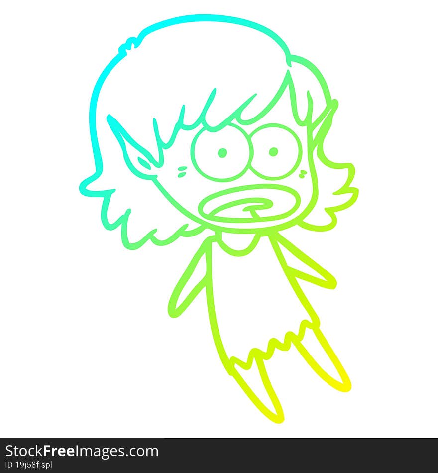 cold gradient line drawing cartoon shocked elf girl flying