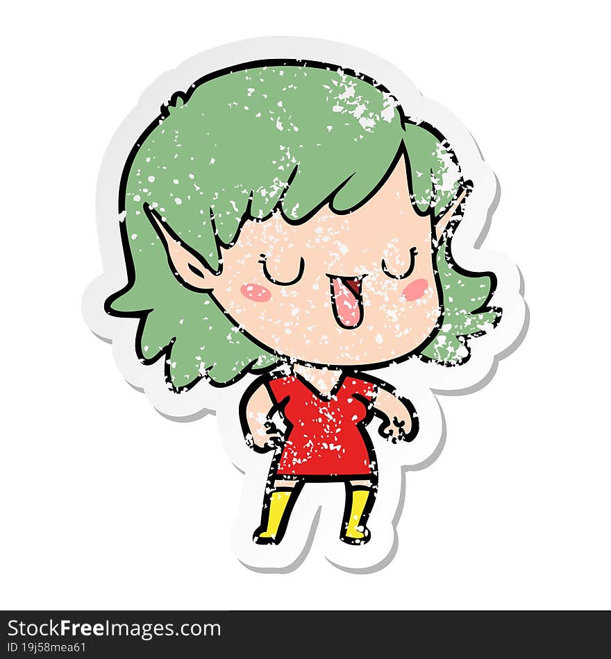 Distressed Sticker Of A Cartoon Elf Girl