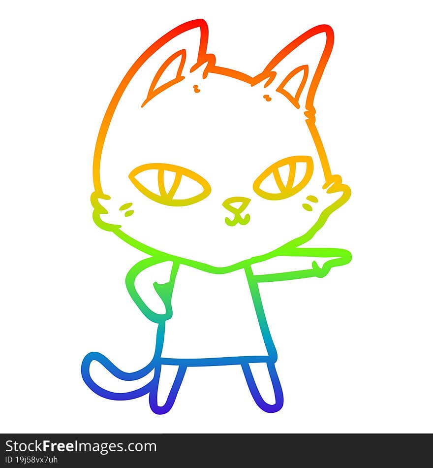 Rainbow Gradient Line Drawing Cartoon Cat Staring