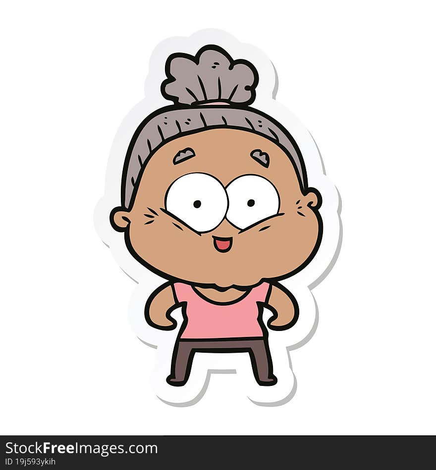 sticker of a cartoon happy old woman