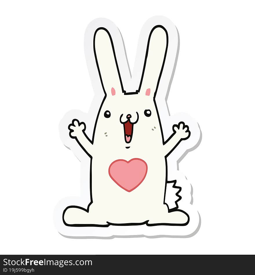 sticker of a cartoon rabbit in love