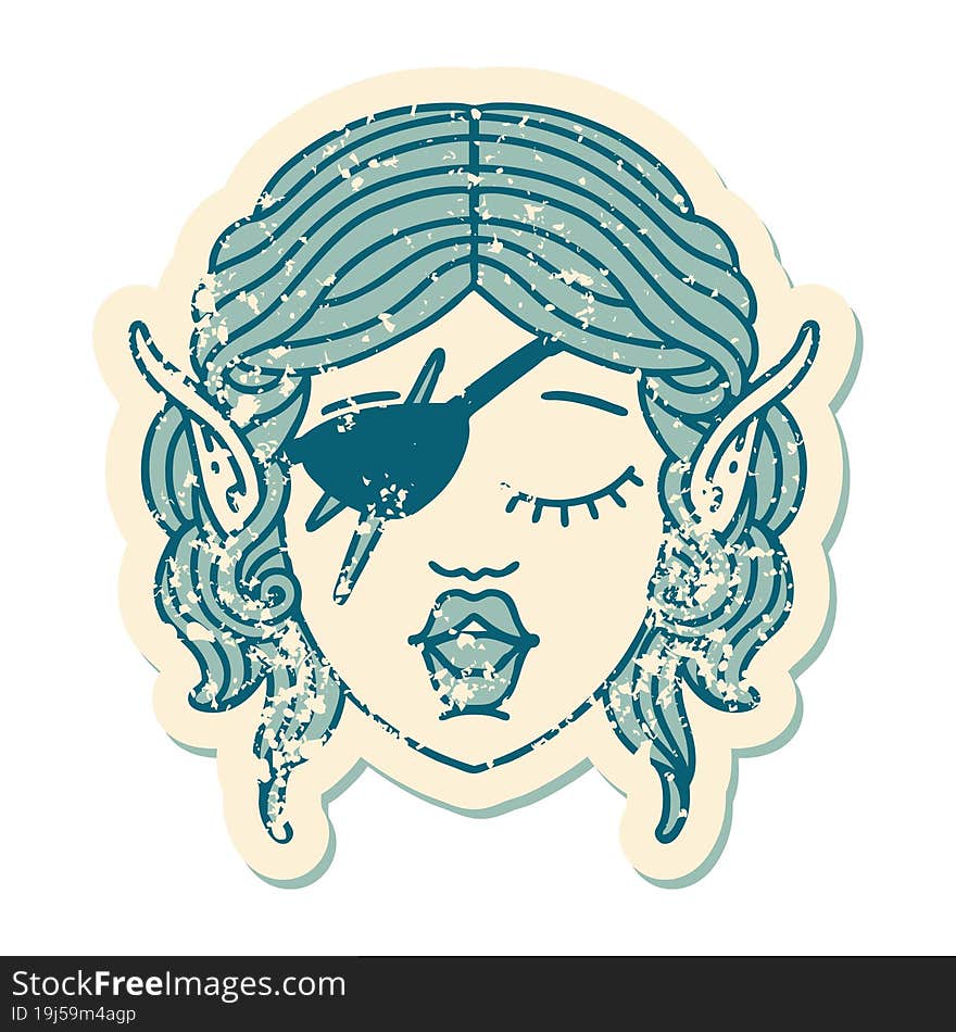 Retro Tattoo Style elf rogue character face. Retro Tattoo Style elf rogue character face